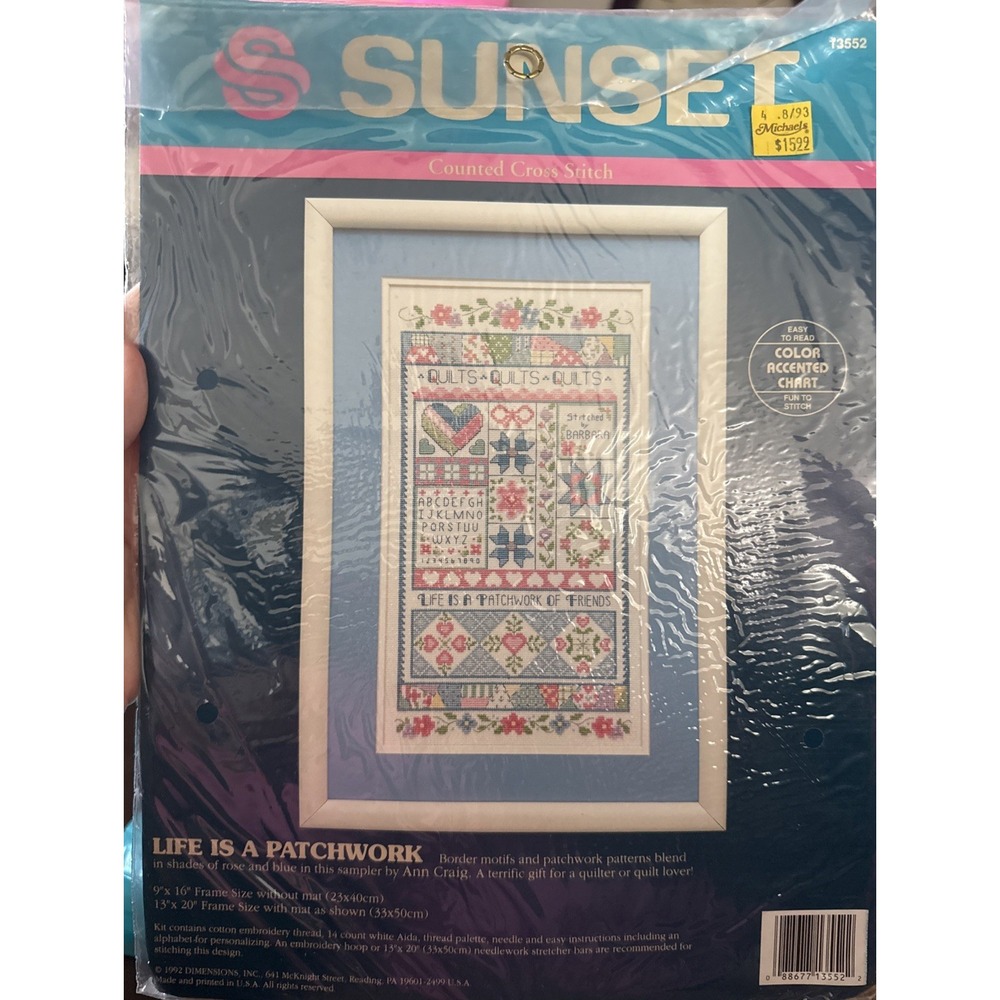 Sunset Counted Cross Stitch Kit Life is a Patchwork of Friends Vintage 1992